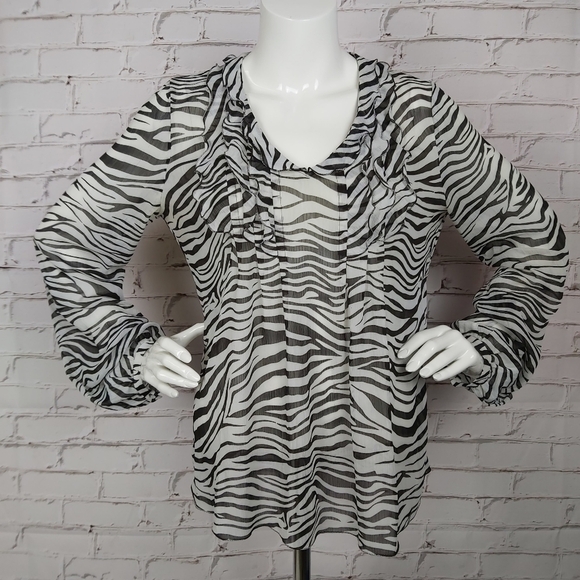 Tahari Zebra Print Long sleeves Blouse - Picture 7 of 11